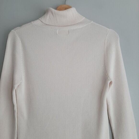 MAEVE / Anthropologie Turtleneck Button Cuffs Fine Rib Fitted Sweater M Flawed - Picture 12 of 16